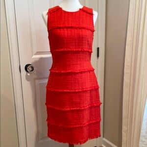J.Crew Tweed Fringe Sleeveless Cotton Classic Sheath Dress - Red Orange - Size 8